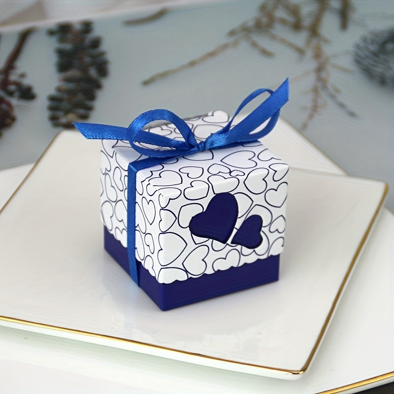 50pcs Peach Heart Candy Chocolate Party Favor Box for Birthdays Weddin