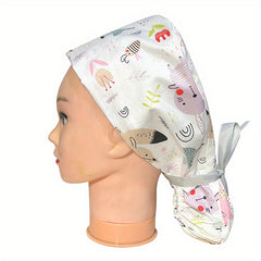 Cartoon Print Work Cap With Button For Women Long Hair