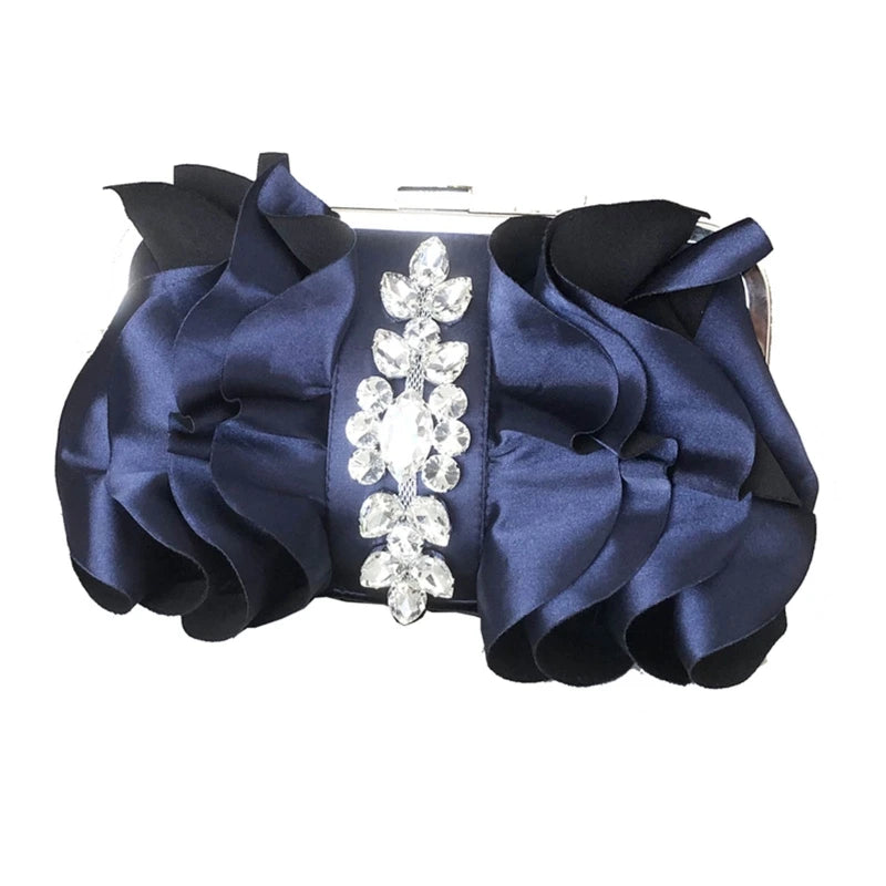 Rhinestone Evening Handbag Pleated Clutch Bag Chain Wedding Prom Crossbody