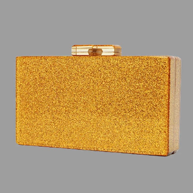 Glitter Acrylic Box Clutch Women's Evening Purse with Metal Clasp