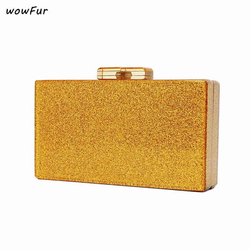 Glitter Acrylic Box Clutch Women's Evening Purse with Metal Clasp