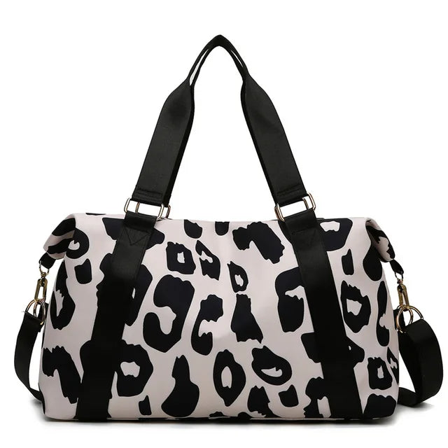 Leopard Print Gym Bag Women Travel Duffle Waterproof Tote Fitness Handbag