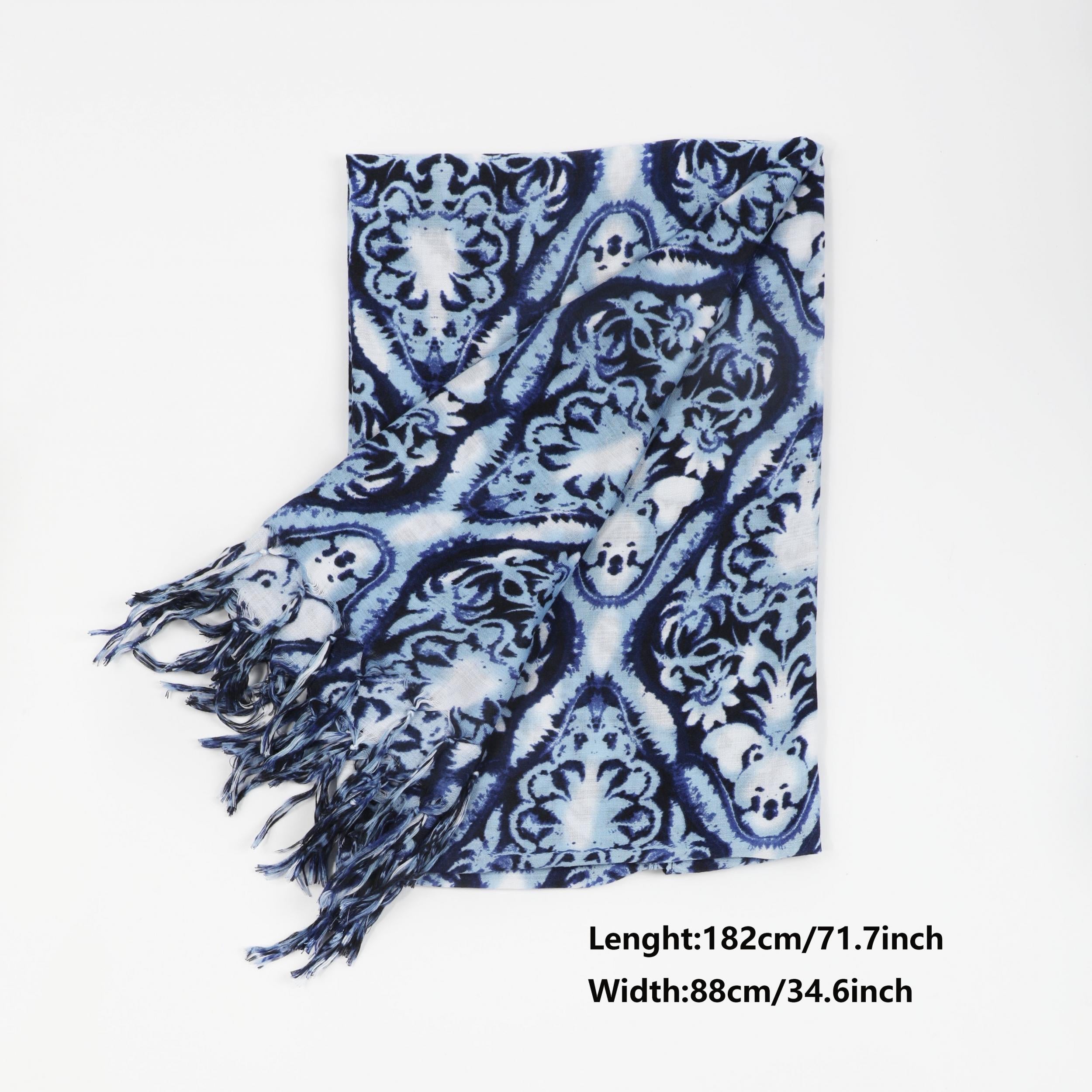 Men's Floral Ethnic Tassel Shawl Scarf