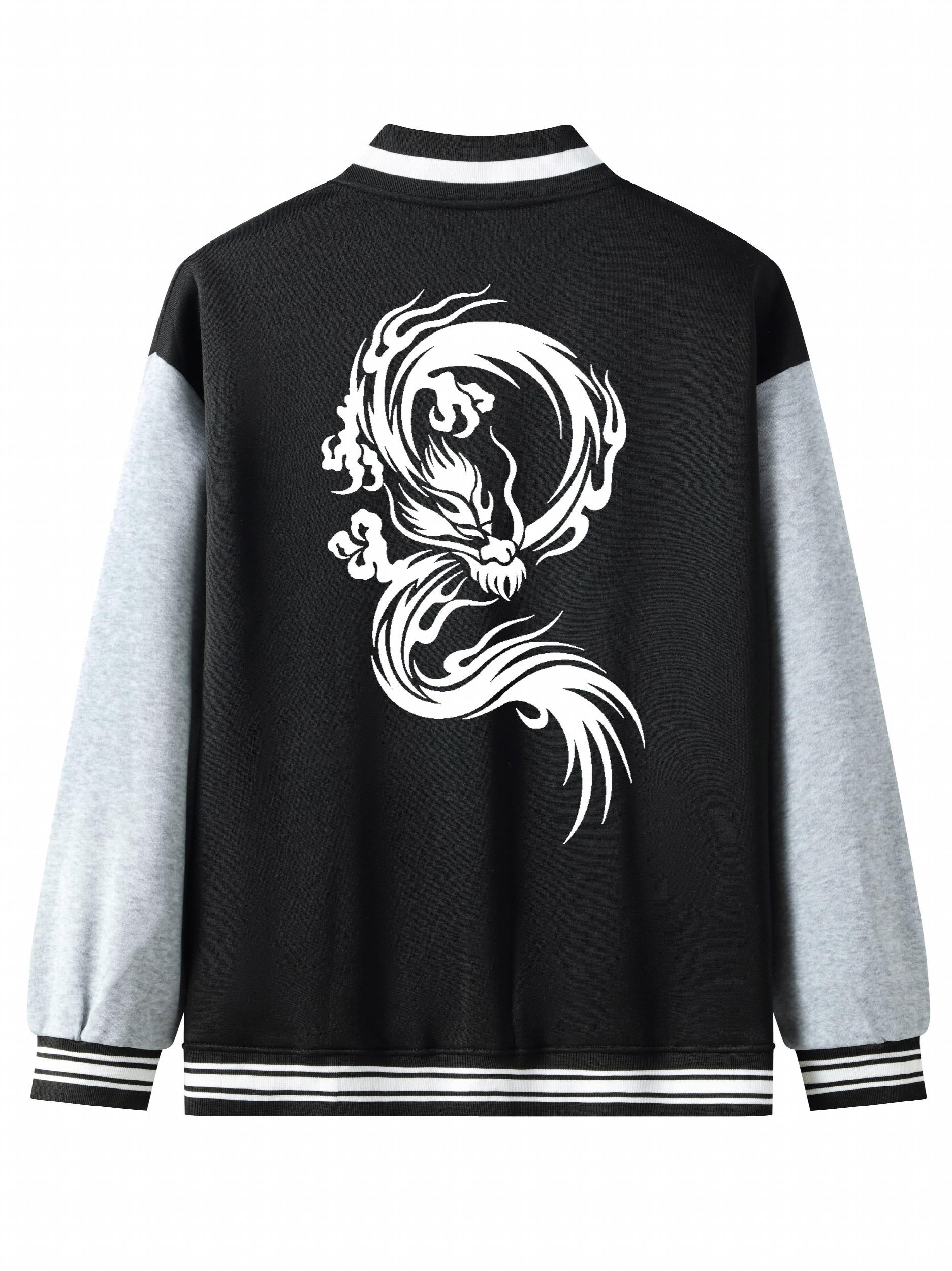 Dragon Symbol Pattern Plush Varsity Jacket Men's Jacket