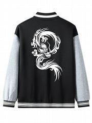 Dragon Symbol Pattern Plush Varsity Jacket Men's Jacket