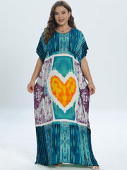  Heart Print Tie Dye Kaftan Dress