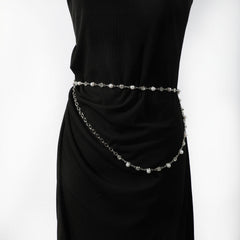 Double Layer Waist Chain Faux Pearl Rhinestone Belly Chain
