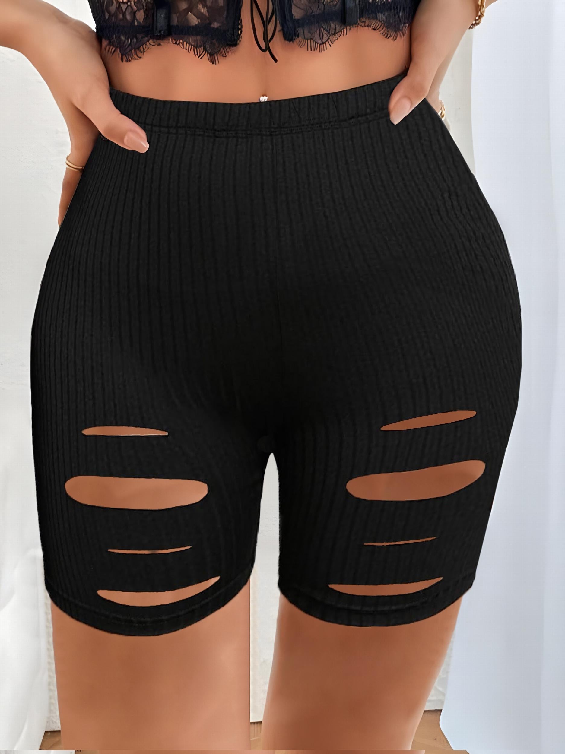  Ribbed Cut Out High Rise Slim Fit Shorts