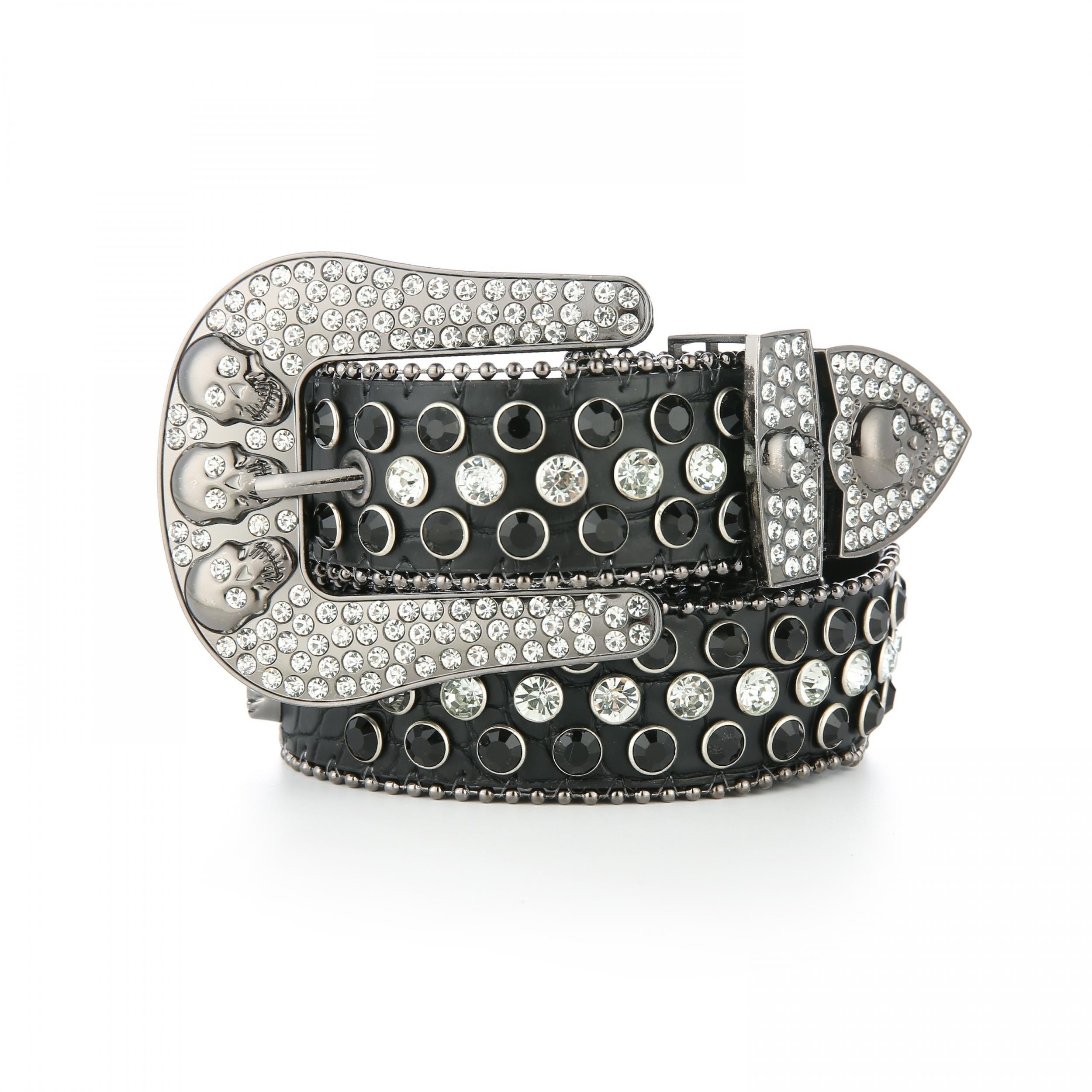 Y2K Rhinestone Skull Buckle Leopard Belt Hip Hop Cowboy Cowgirl PU Leather