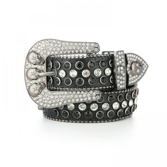 Y2K Rhinestone Skull Buckle Leopard Belt Hip Hop Cowboy Cowgirl PU Leather