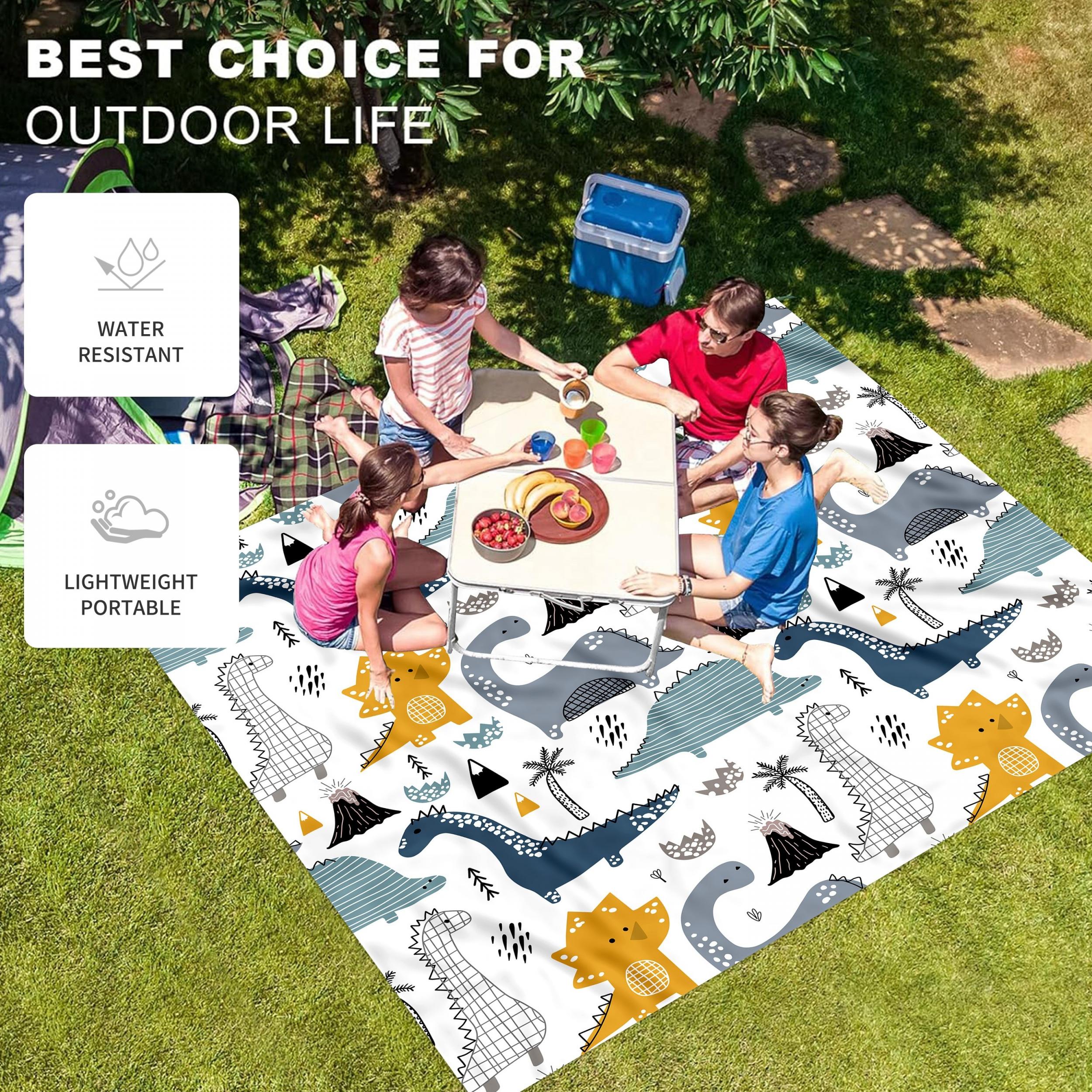 Cartoon Dinosaur Print Outdoor Picnic Mat - Waterproof & Sandproof