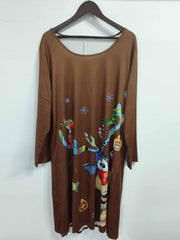  Reindeer Print Long Sleeve Round Neck Knee Length Dress