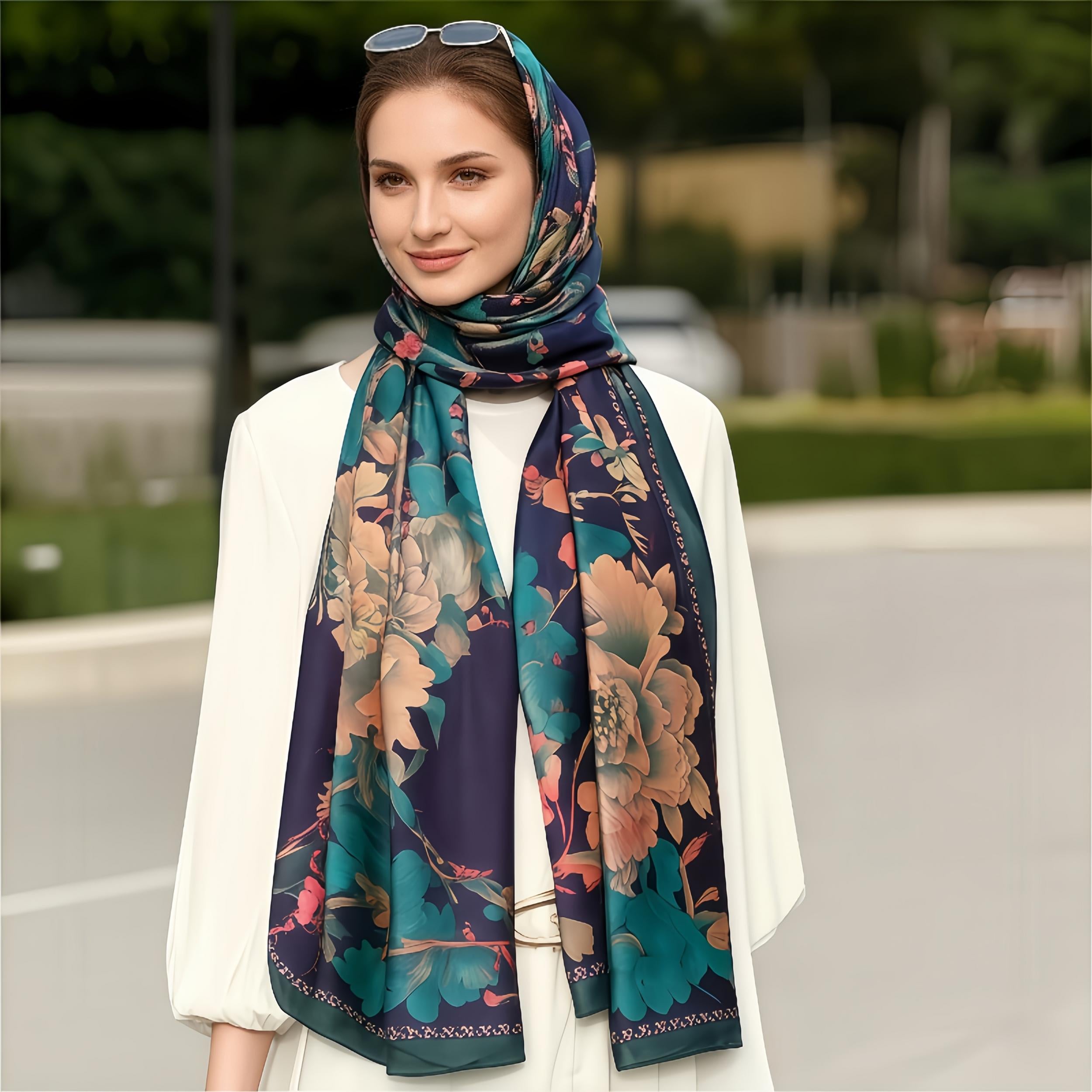 Floral Silk Scarf with Belt Lightweight & Versatile Perfect Gift