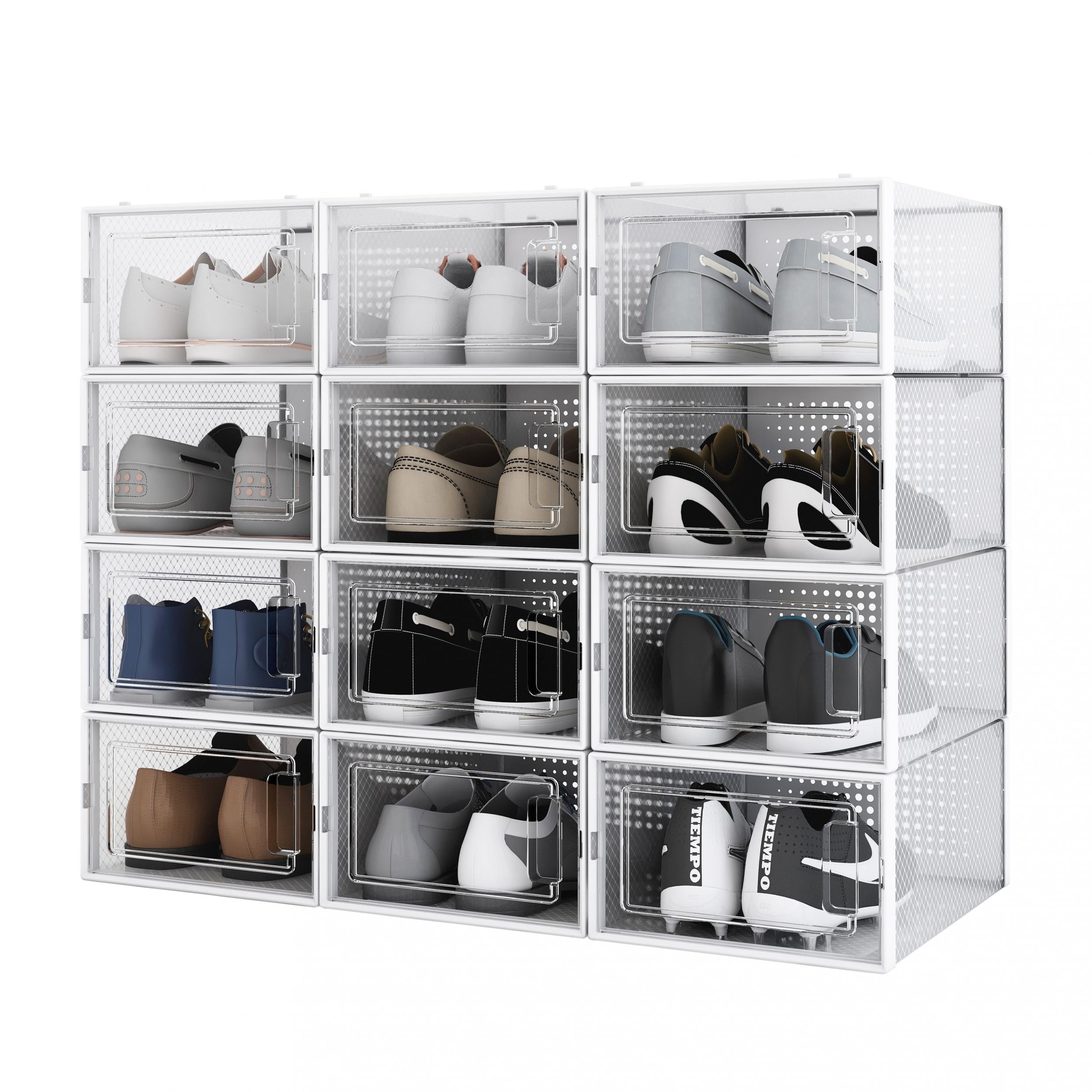12pcs Foldable Shoes Storage Drawer Box Portable Stackable Shoes Shel