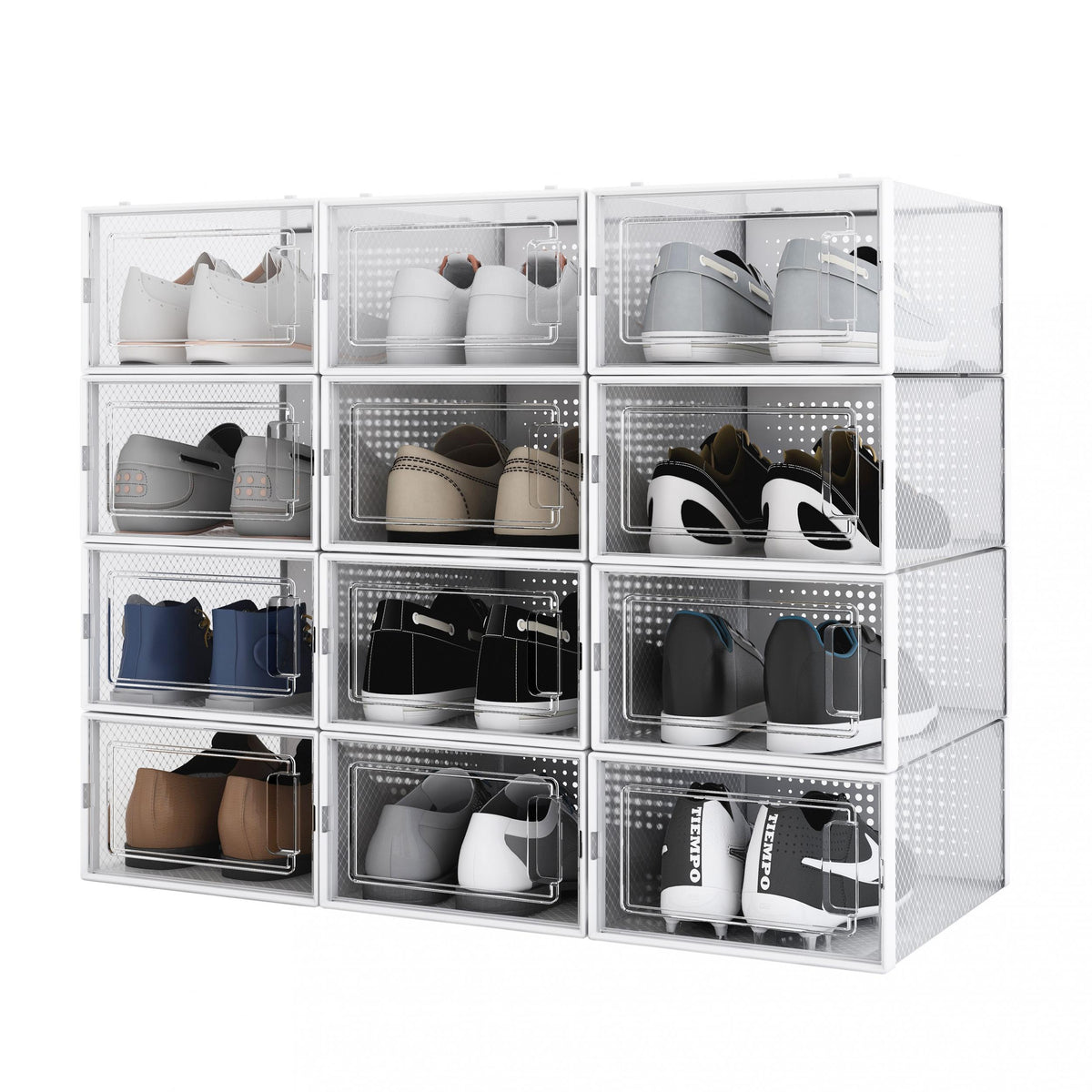 12pcs Foldable Shoes Storage Drawer Box Portable Stackable Shoes Shel