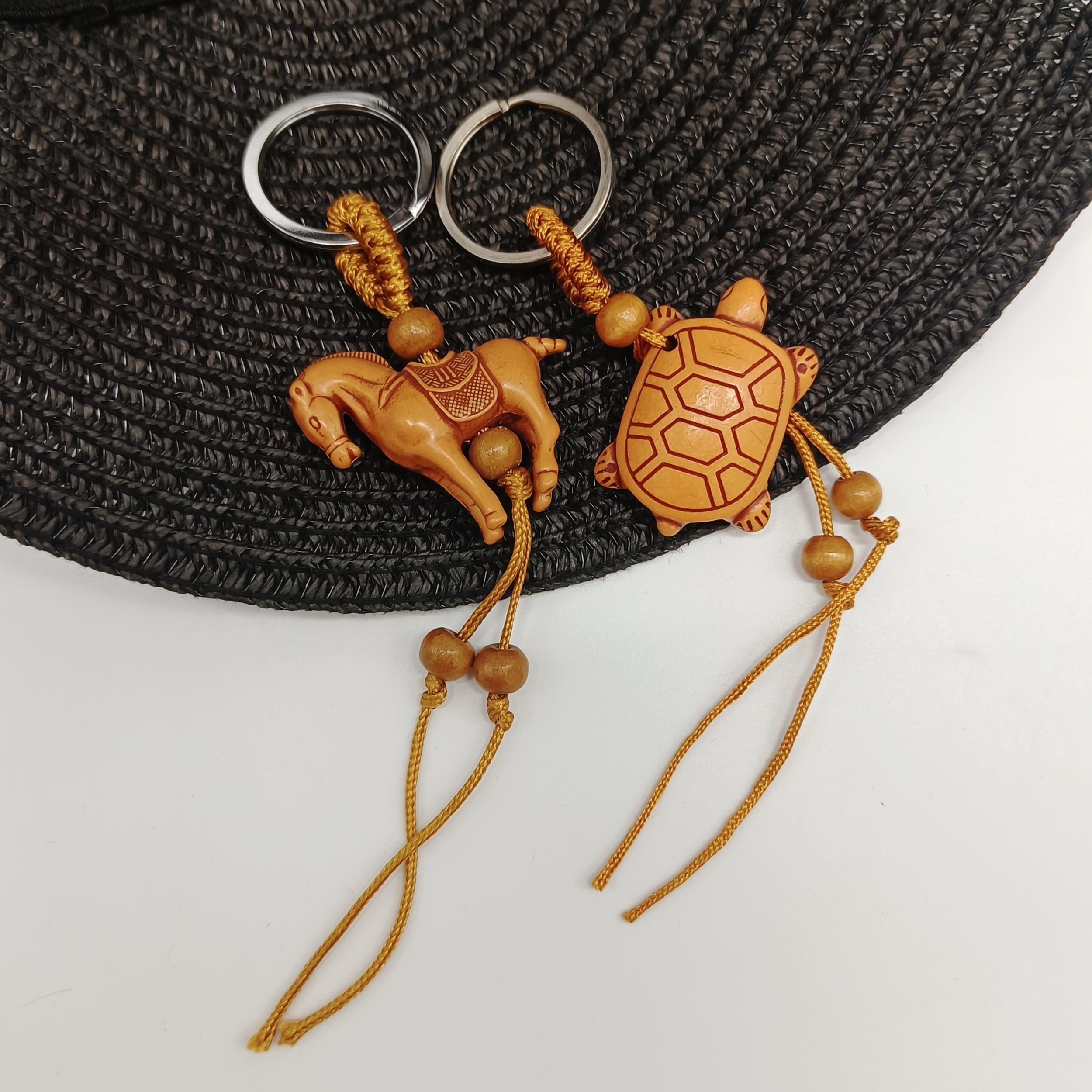 Wooden Horse & Turtle Couple Keychain Resin Pendant Gift Pair For Men