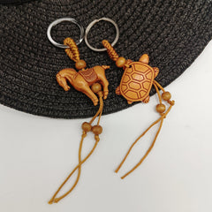Wooden Horse & Turtle Couple Keychain Resin Pendant Gift Pair For Men