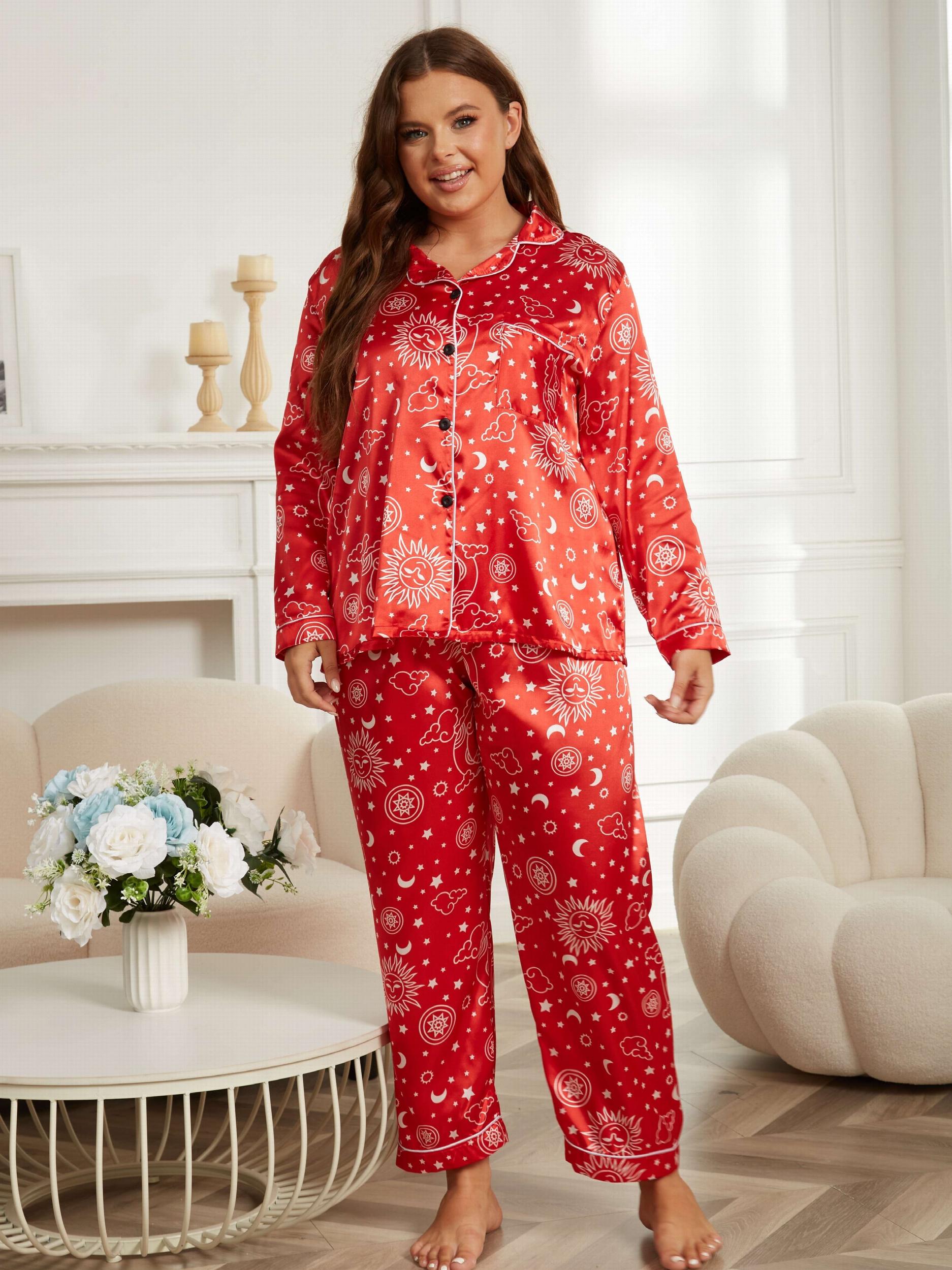 Satin Sun & Star Print Pajama Set