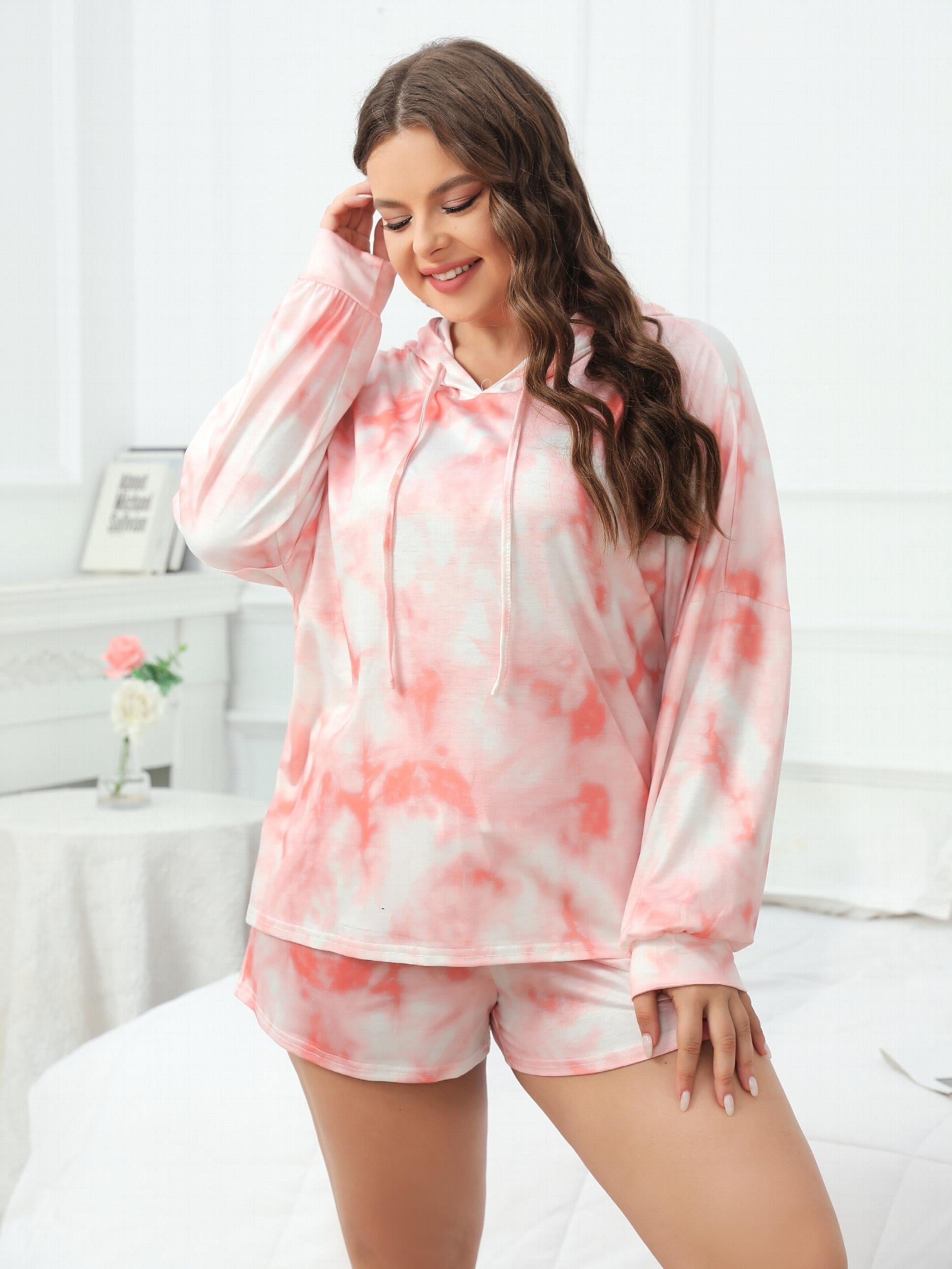  Tie Dye Hoodie & Shorts Set Long Sleeve Casual Loungewear