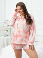  Tie Dye Hoodie & Shorts Set Long Sleeve Casual Loungewear
