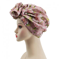 Boho Flower Print Turban Cap Pleated Headwrap Casual Head Scarf