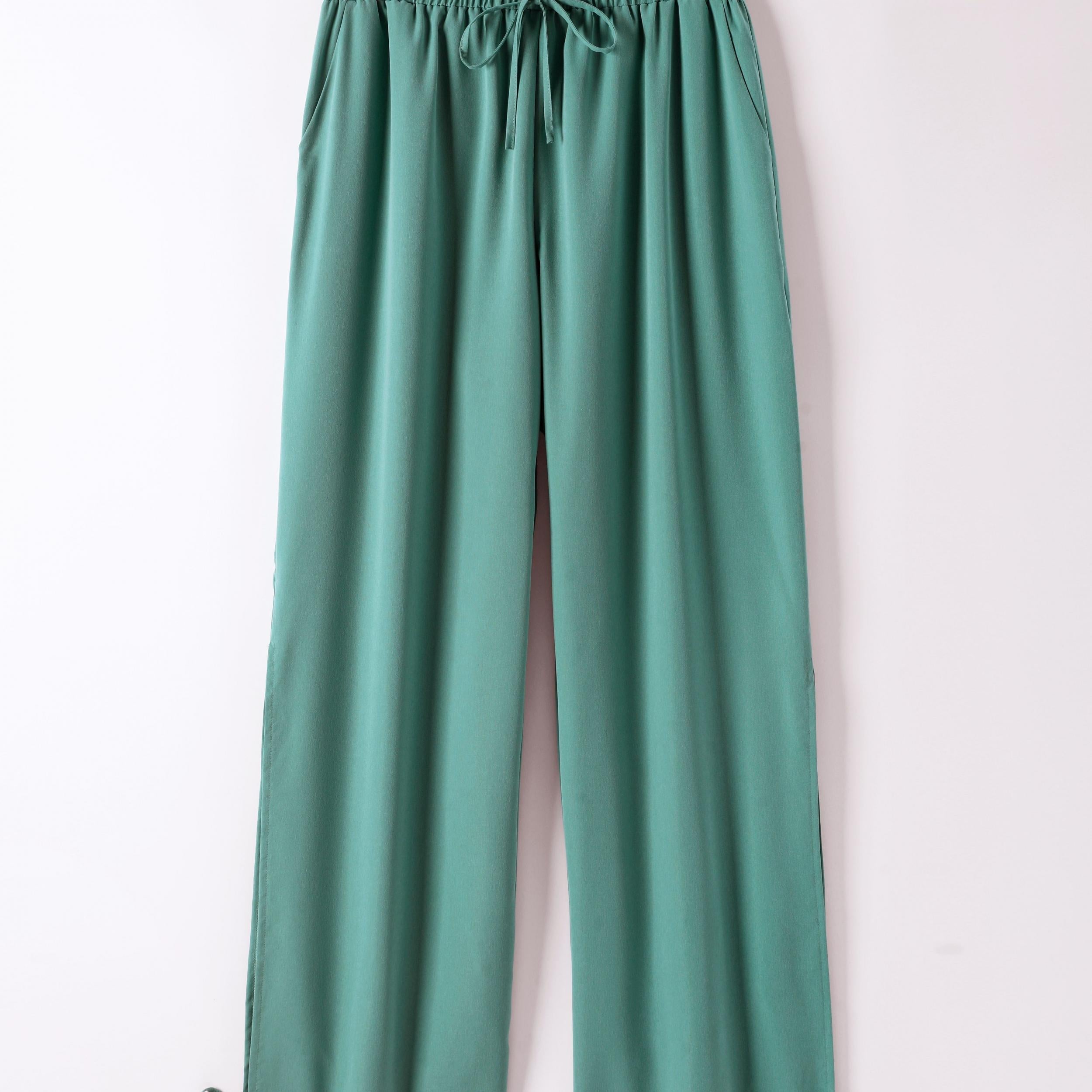  Solid Wide Leg Trousers with Side Tie Split
