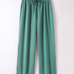  Solid Wide Leg Trousers with Side Tie Split