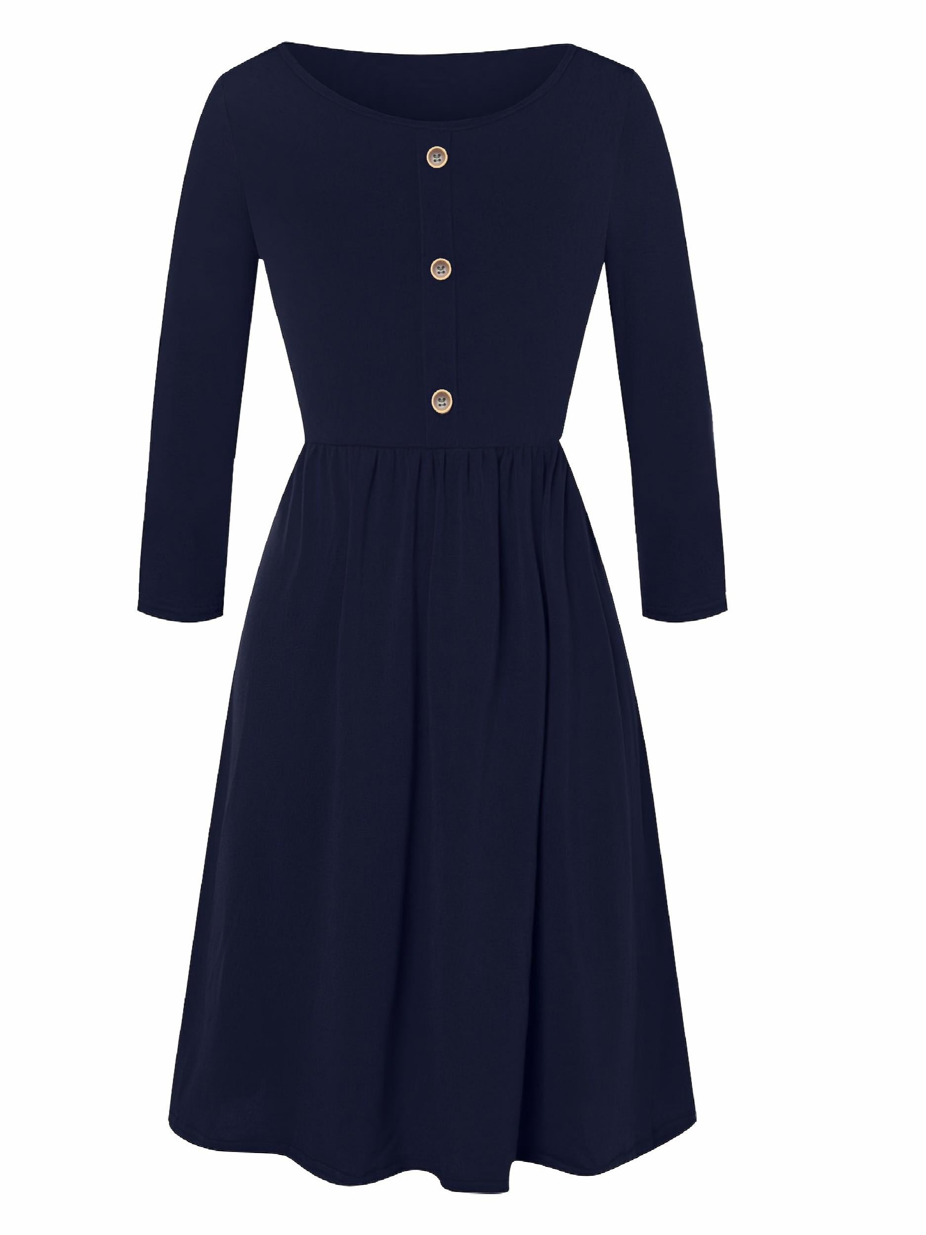 Button Decor Long Sleeve Dress Plus Size Medium Stretch Casual Dress