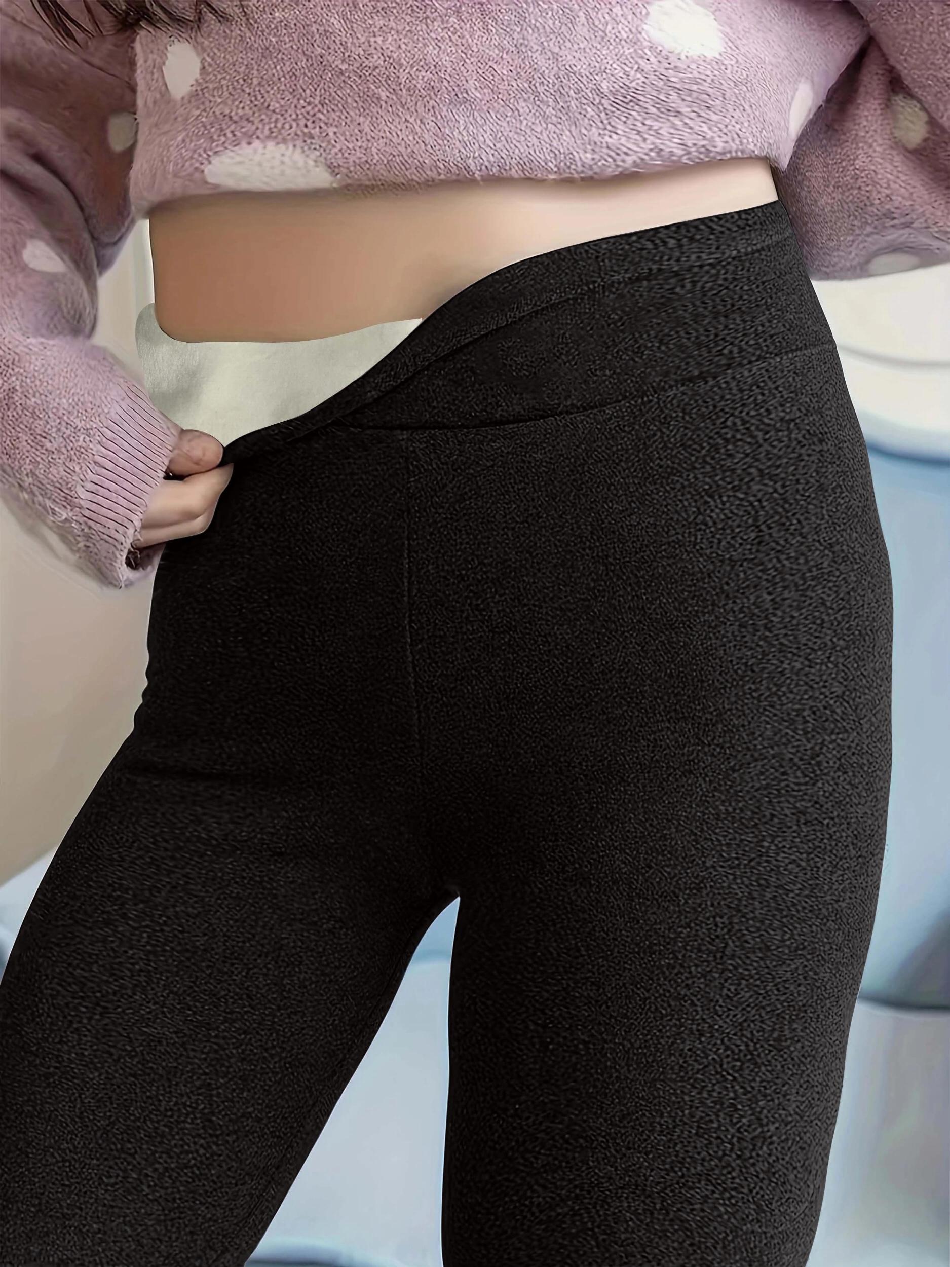 Solid Fleece Lined Leggings High Rise Stretch Leggings