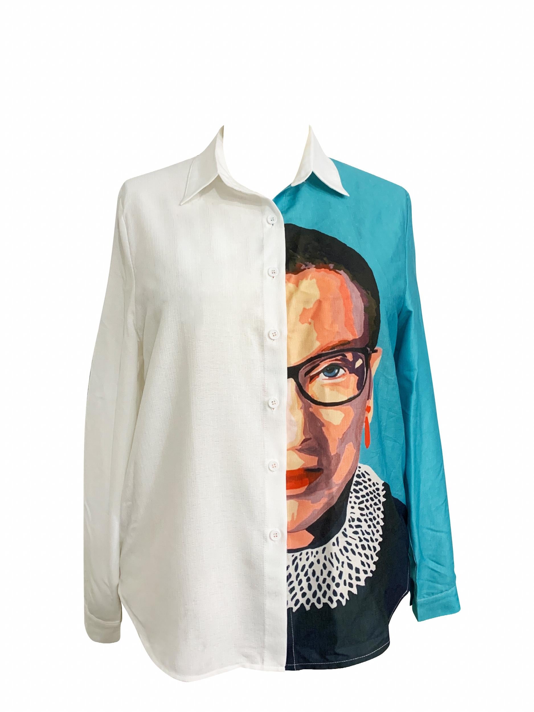  Colorblock Cartoon Print Long Sleeve Shirt Top