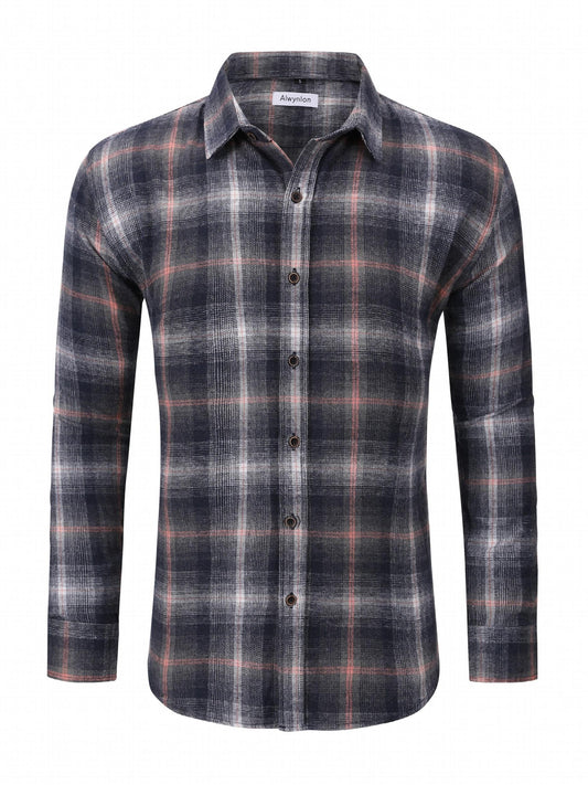 Plaid Pattern Print Men's Casual Button Up Long Sleeve Shirt