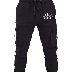 Classic Pocket Cargo Pants Men's Loose Fit Drawstring Solid Joggers