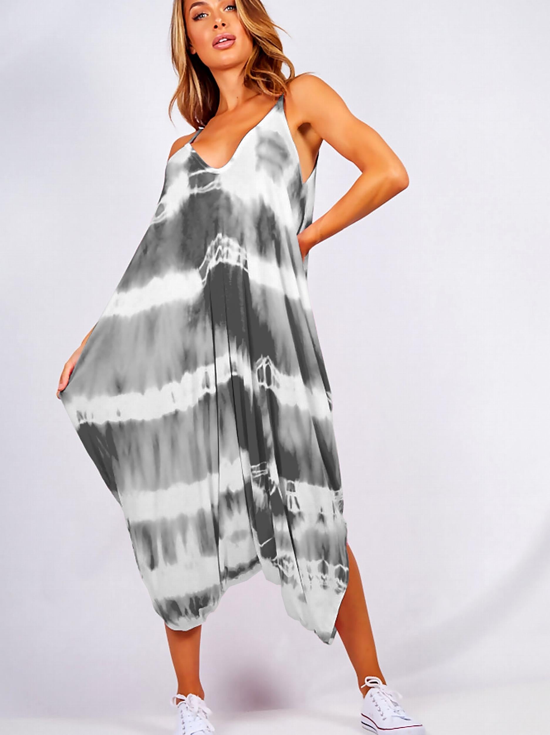  Casual Harem Jumpsuit Women's Plus Tie Dye V Neck Backless