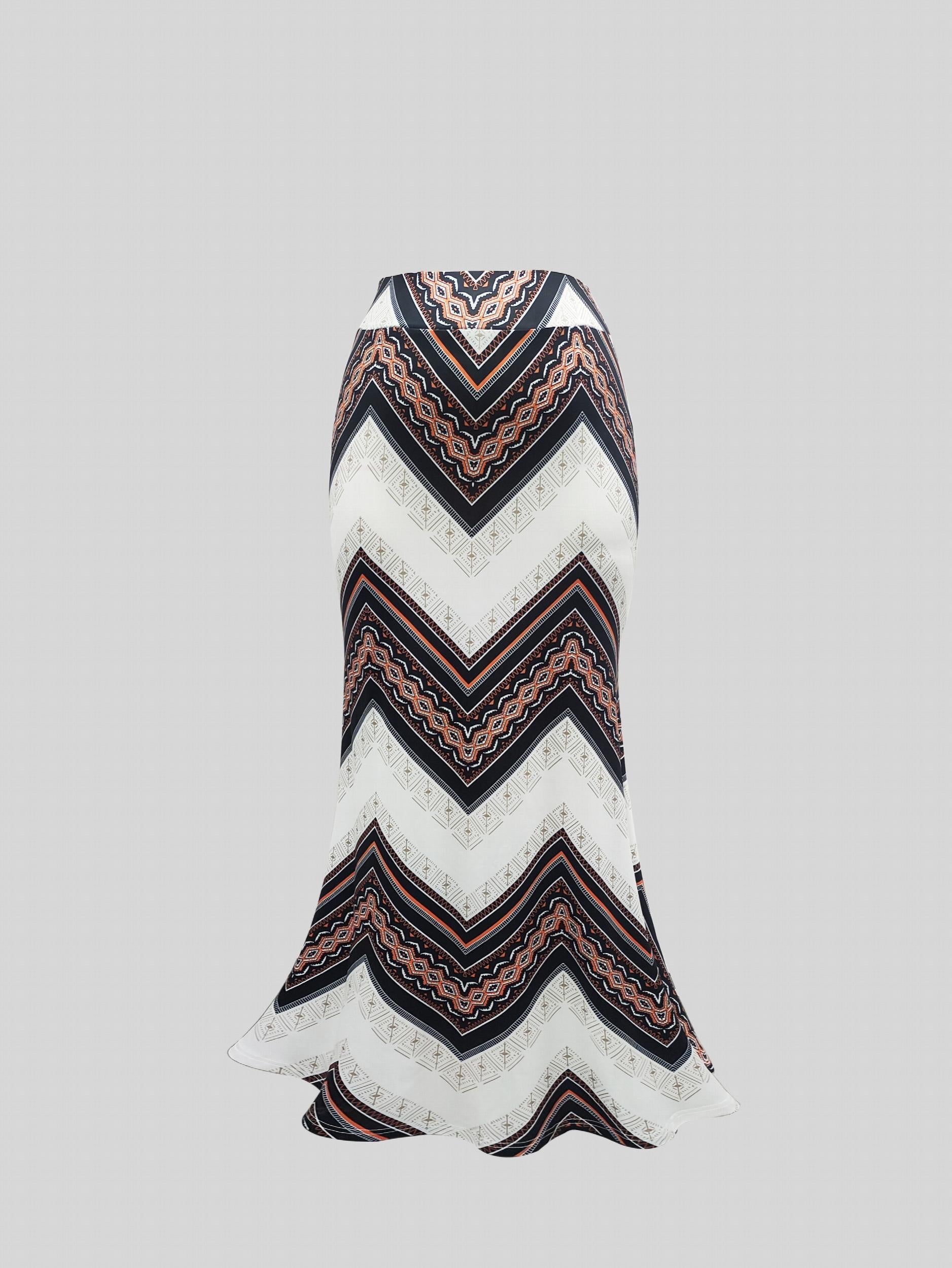  Women's Geometric Print Maxi Mermaid Skirt