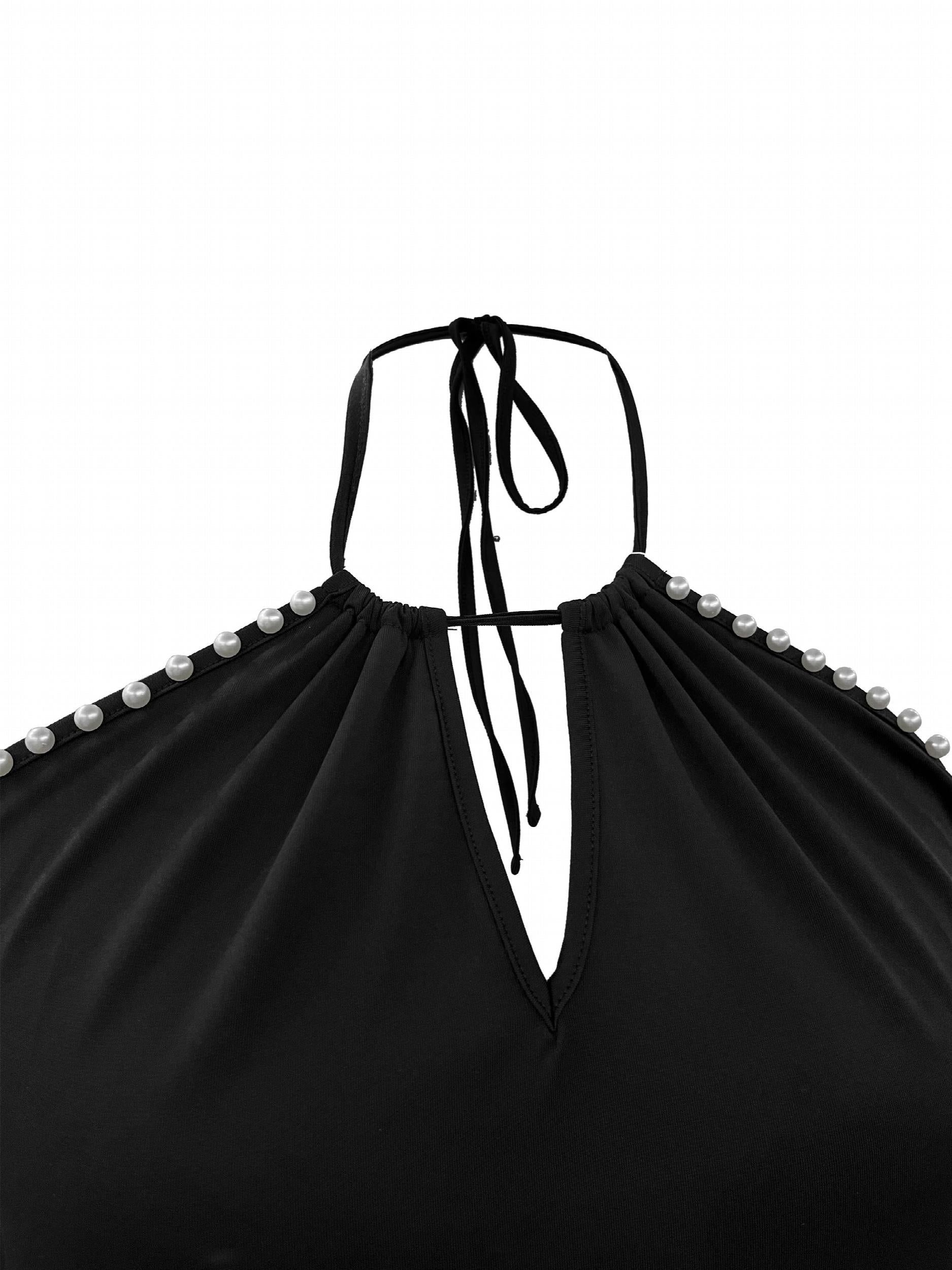 Sexy Dress Women's Plus Solid Beaded Decor Cold Shoulder Cut Out Front