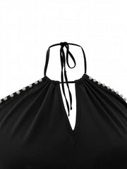  Sexy Dress Women's Plus Solid Beaded Decor Cold Shoulder Cut Out Front