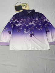  Butterfly & Ombre Print Long Sleeve Button Up Blouse