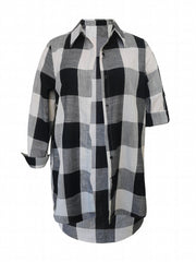  Gingham Button Up Collar Blouse