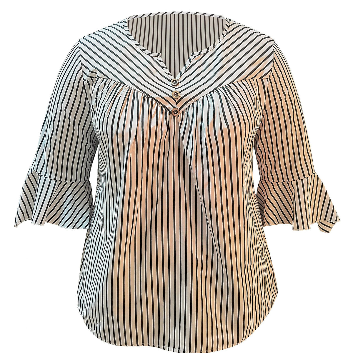  Colorblockstripe Print V Neck Top