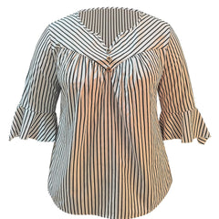  Colorblockstripe Print V Neck Top