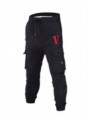 Men's Casual V Print Cargo Pants with Pockets