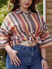  Stripe Print Bat Sleeve Blouse