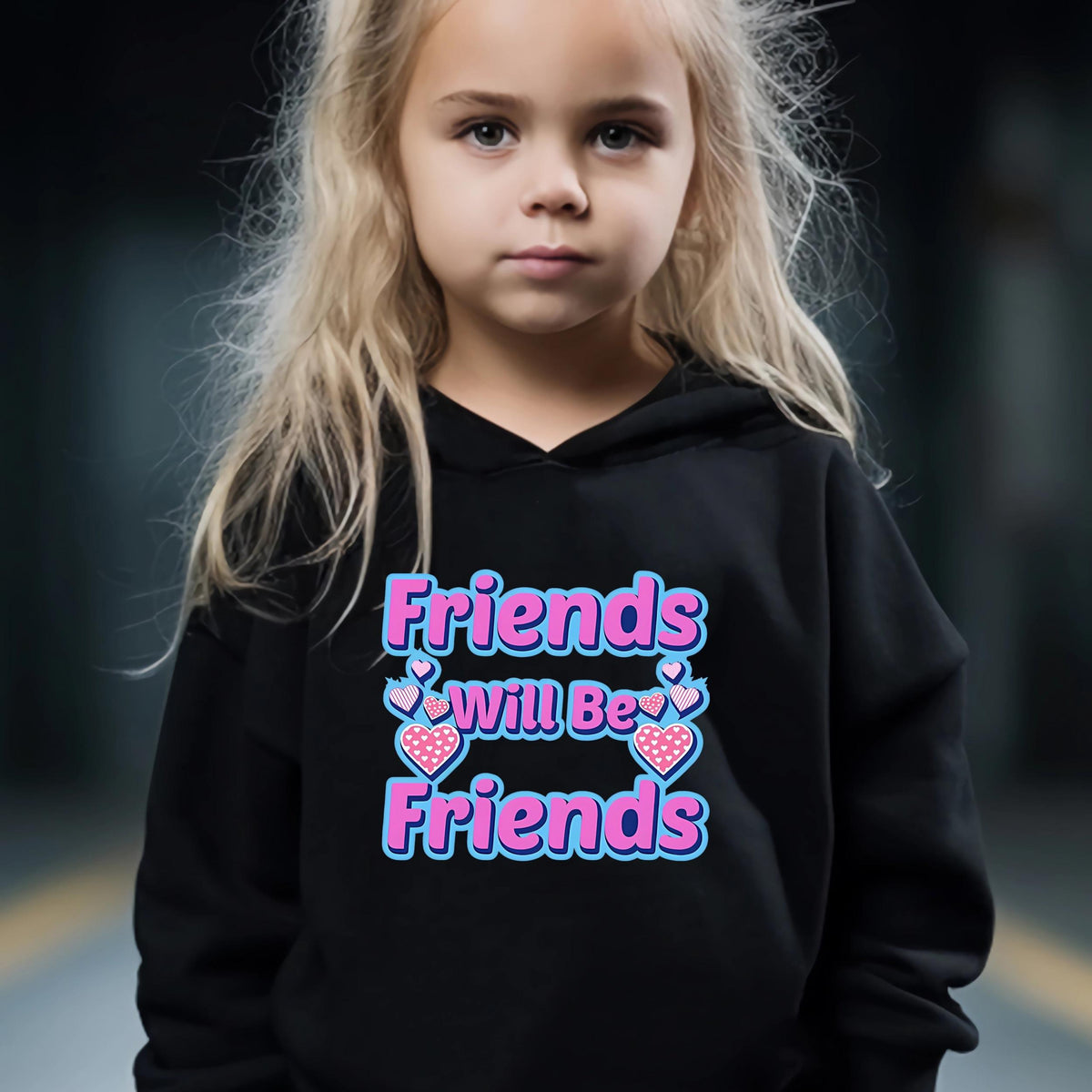 Friends Will Be Friends Pattern Long Sleeve Hooded Sweatshirt Girls