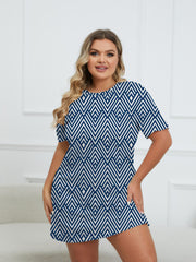  Geometric Print Round Neck Dress