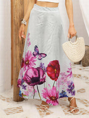 Women's Plus Floral Print Elastic High Rise A line Maxi Skirt