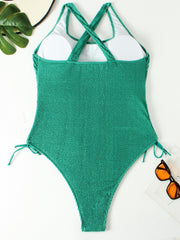  Sexy Swimsuit Solid Crisscross Back One Piece Bathing Suit