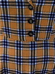  Plaid Print Button Detail A line Maxi Dress
