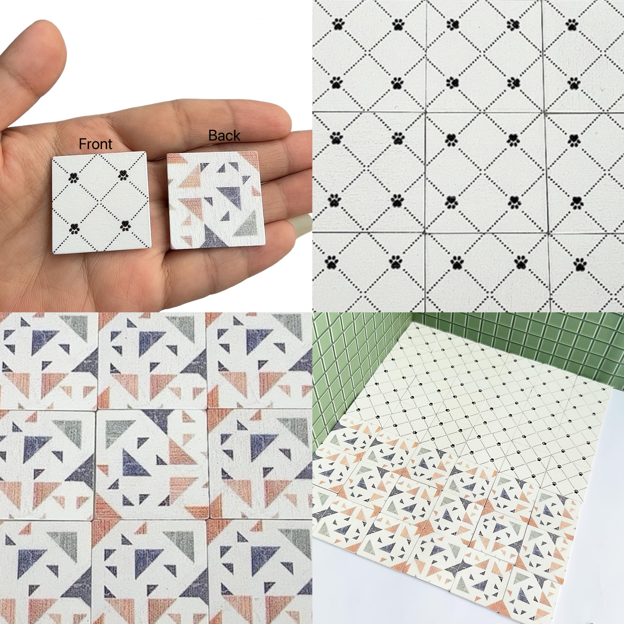 10pcs 1:12 Dollhouse Floor Tiles Geometric Patterns & Colorful Designs
