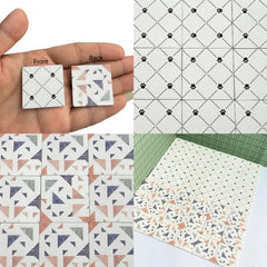 10pcs 1:12 Dollhouse Floor Tiles Geometric Patterns & Colorful Designs