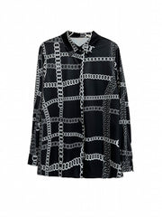  Chain Print Button Up Long Sleeve Blouse